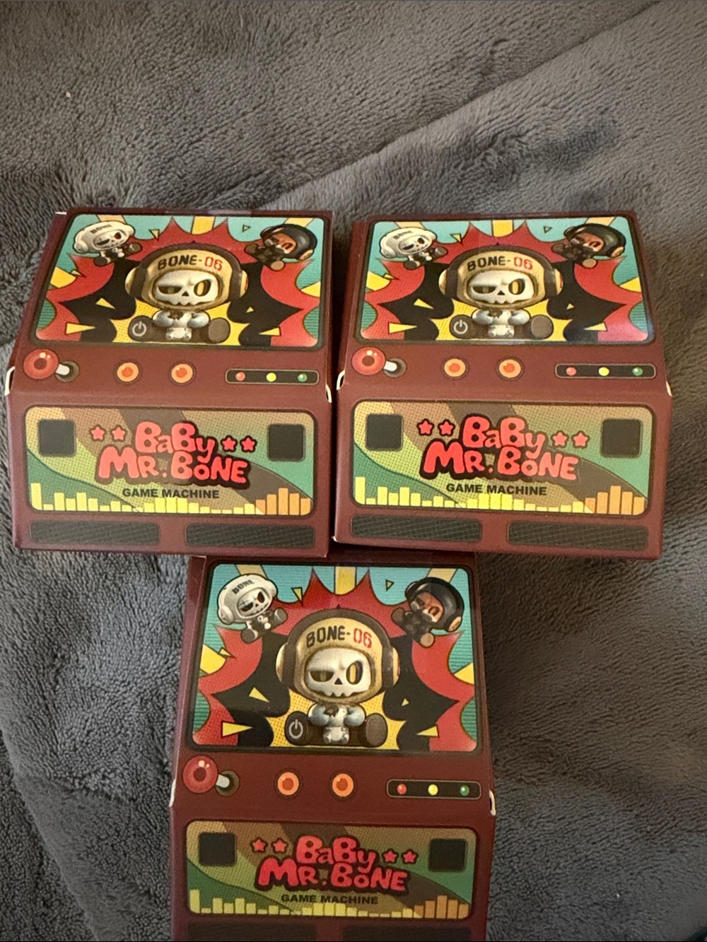 Bundle of 3 Baby Mr. Bone Game Machine Box Set. Confirmed see pictures.